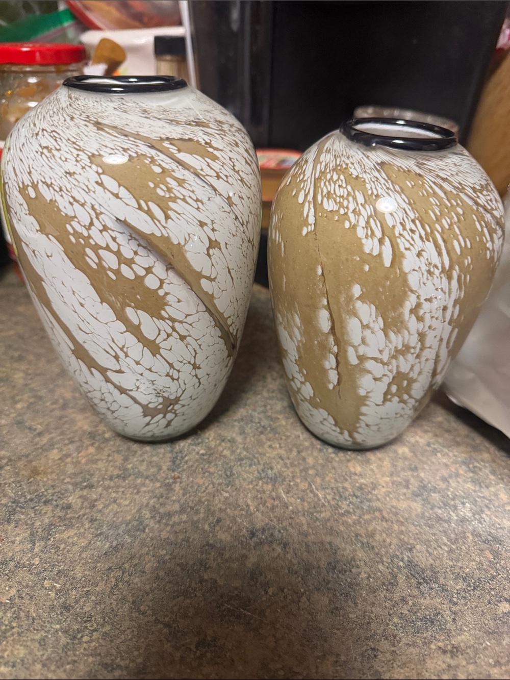 Neutral White and Tan Decorative Glass Vases - Set of 2